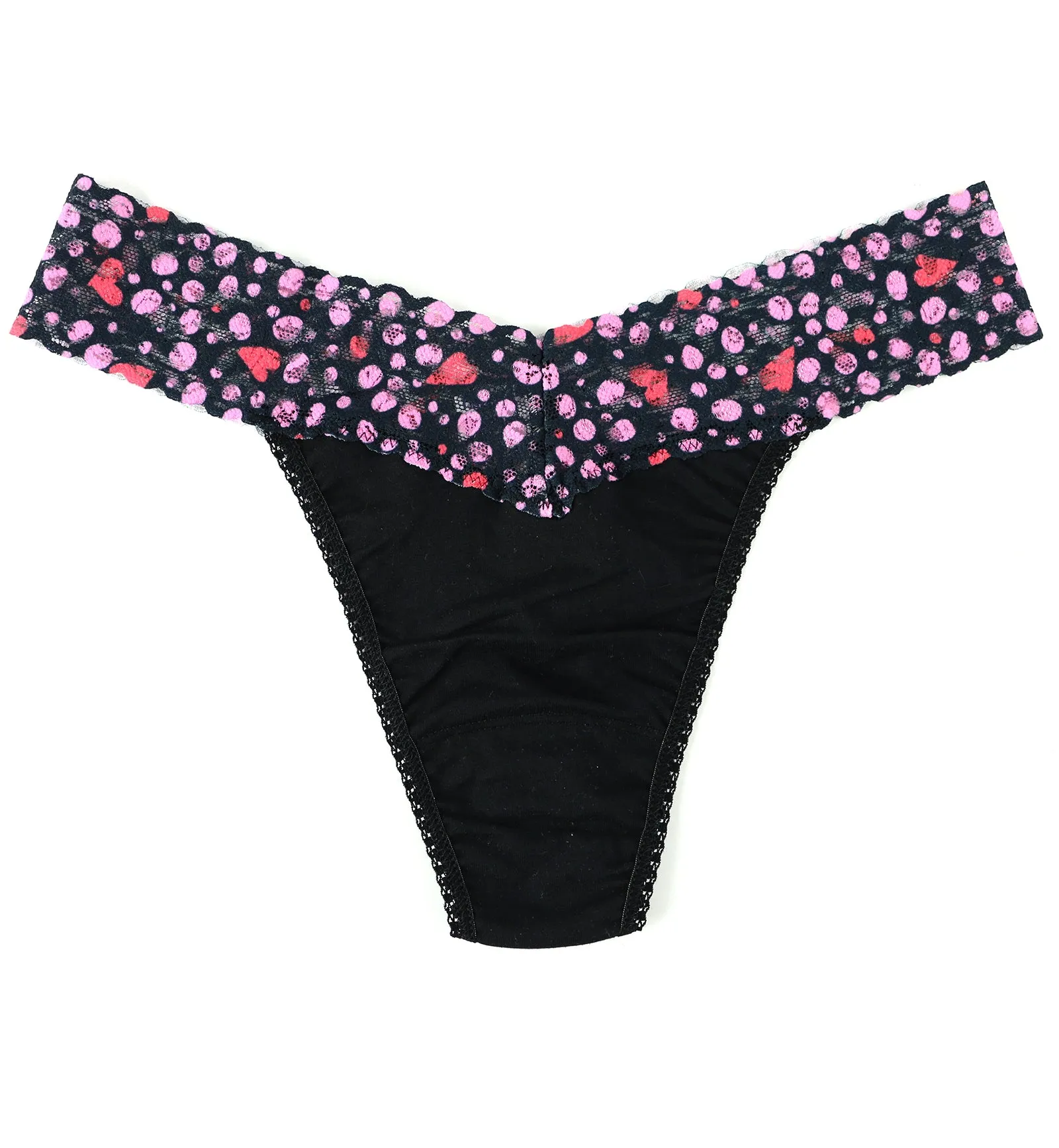 Hanky Panky Cotton-Spandex Original Rise Thong (891802P) - Black/Love Nest