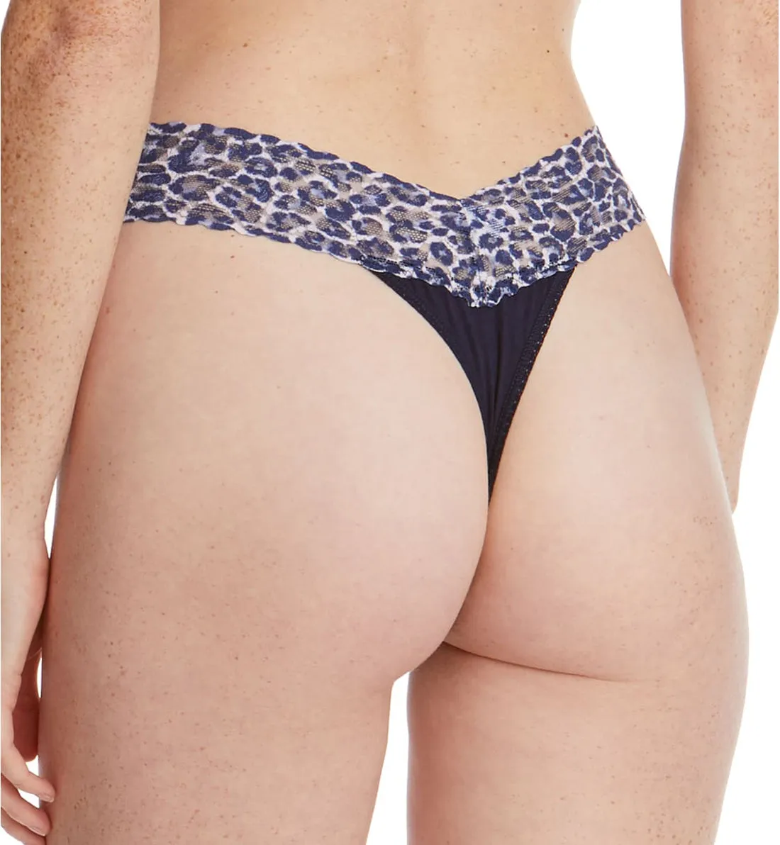 Hanky Panky Cotton-Spandex Original Rise Thong (891802P) - Navy/Leopard