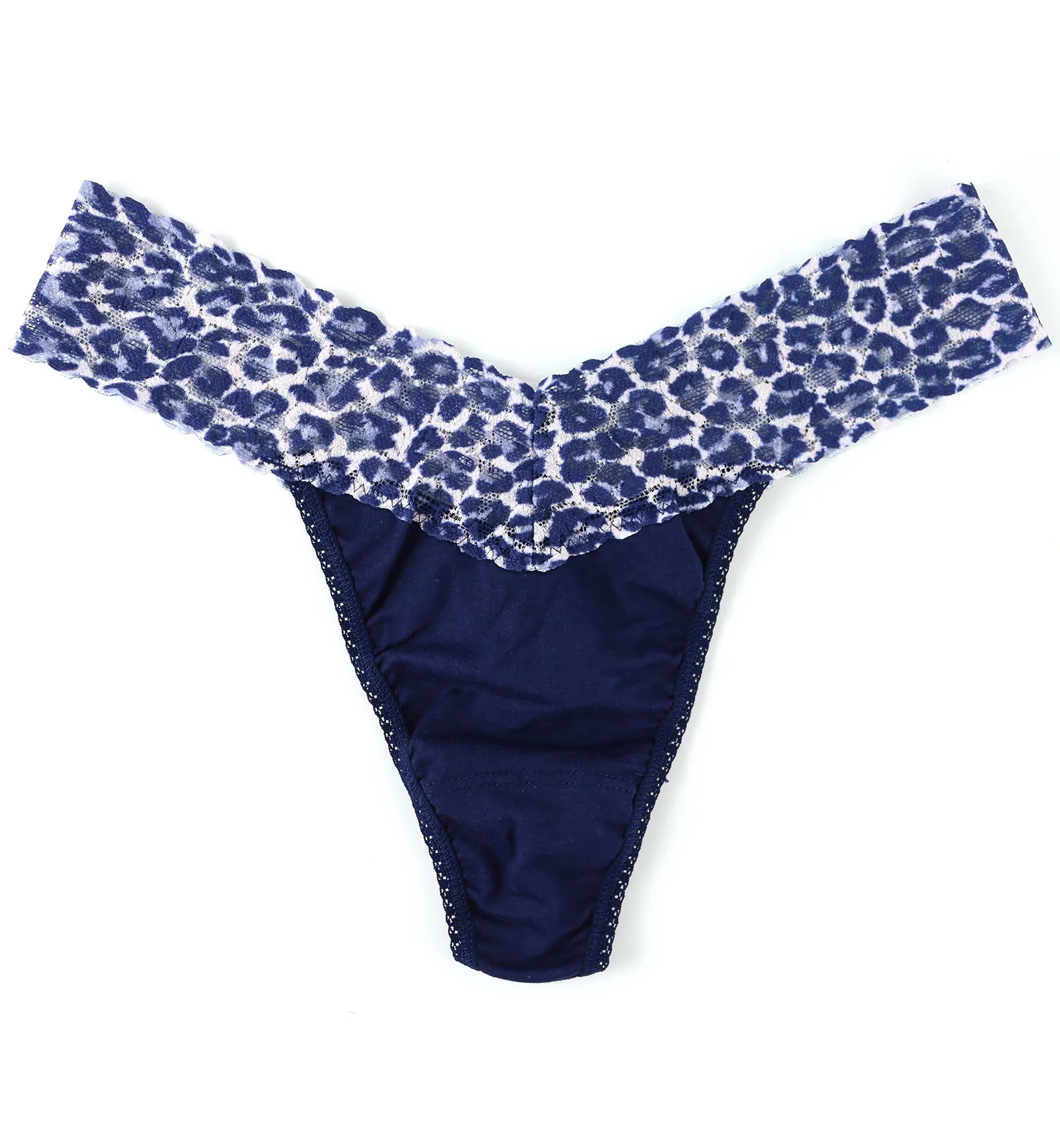 Hanky Panky Cotton-Spandex Original Rise Thong (891802P) - Navy/Leopard