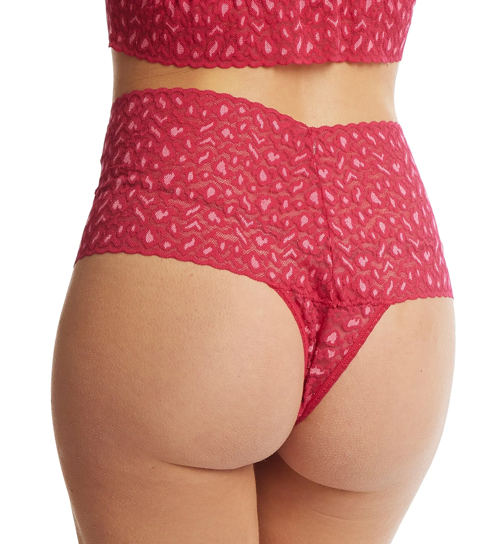 Hanky Panky Cross Dyed Leopard High-Waist Retro Thong (7J1921) - Berry Sangria/Pink