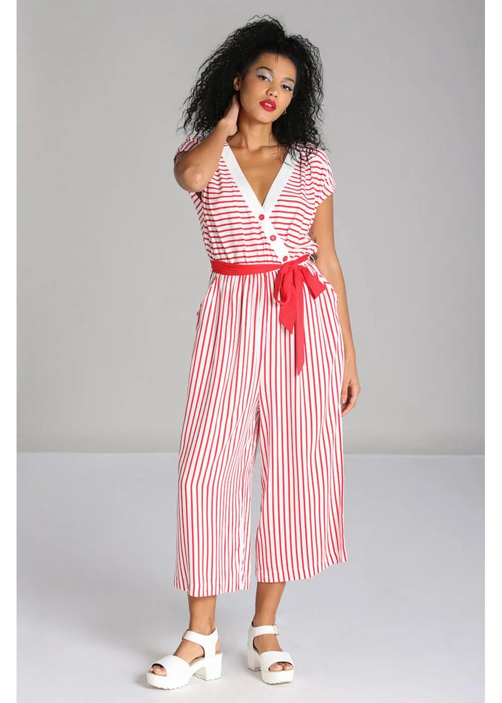 Hell Bunny Ahoy Stripe 40's Jumpsuit Red