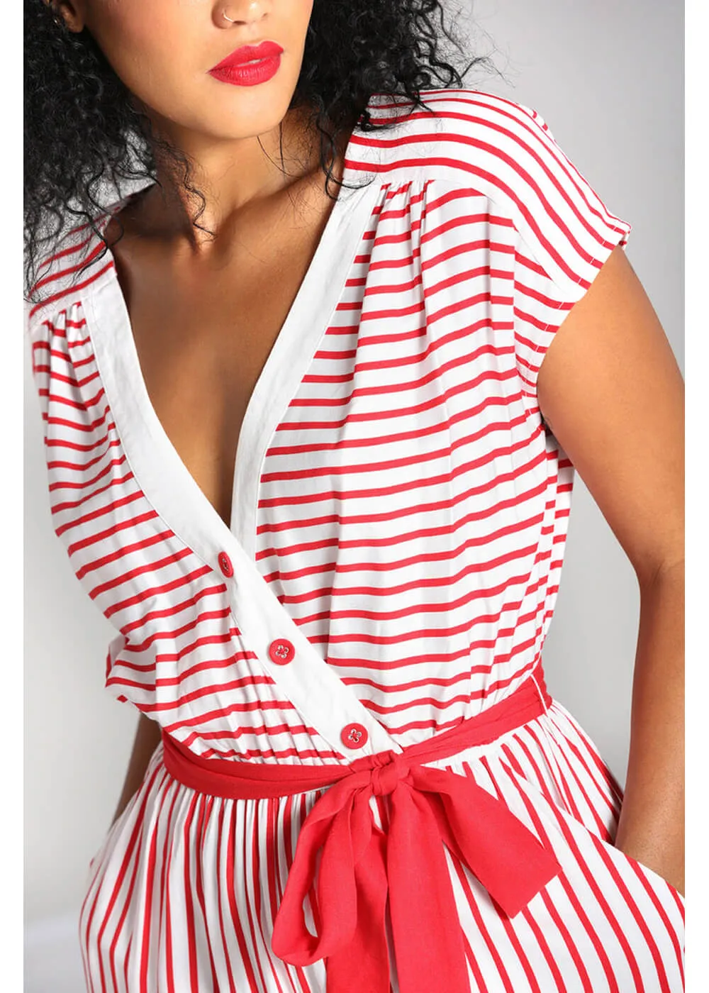 Hell Bunny Ahoy Stripe 40's Jumpsuit Red