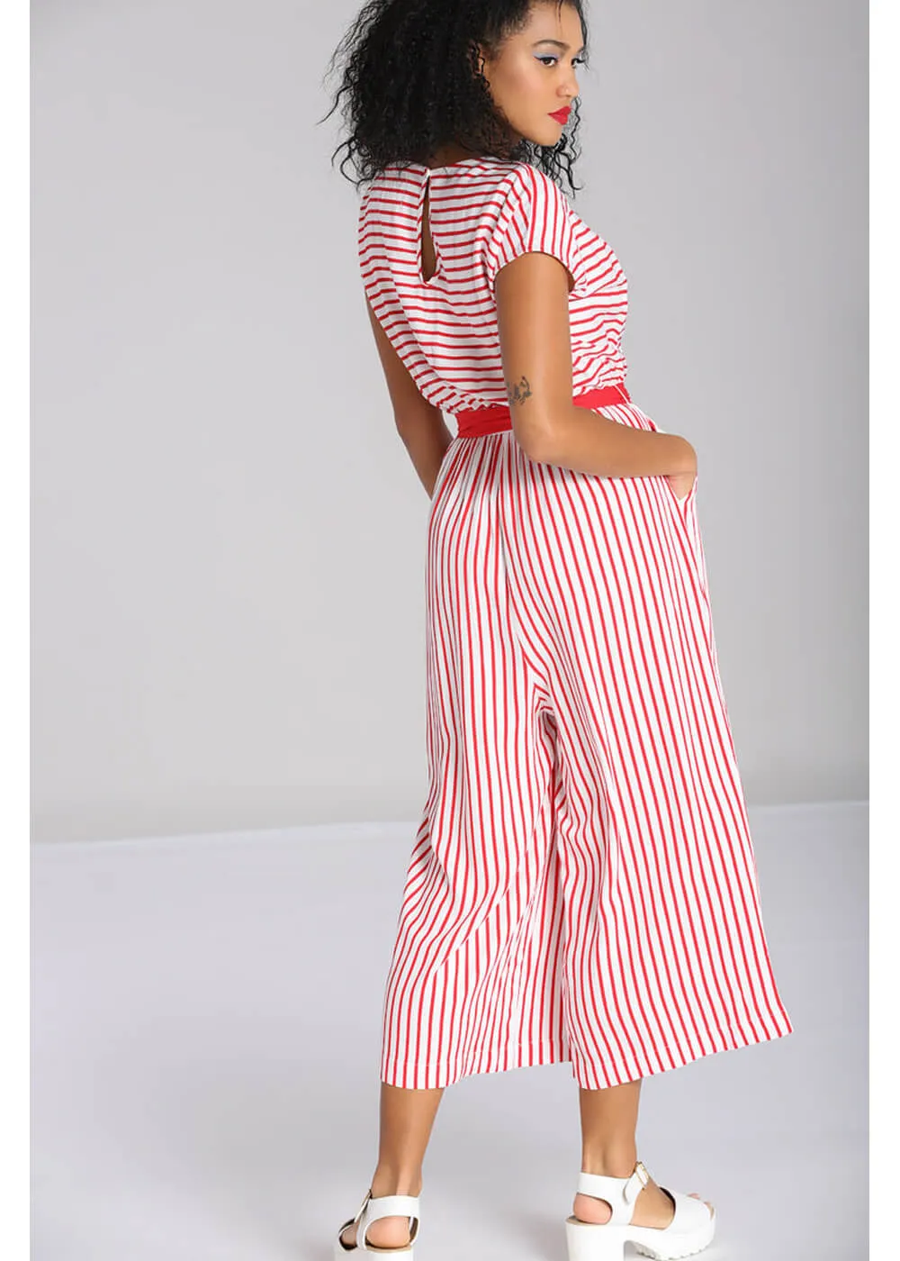 Hell Bunny Ahoy Stripe 40's Jumpsuit Red