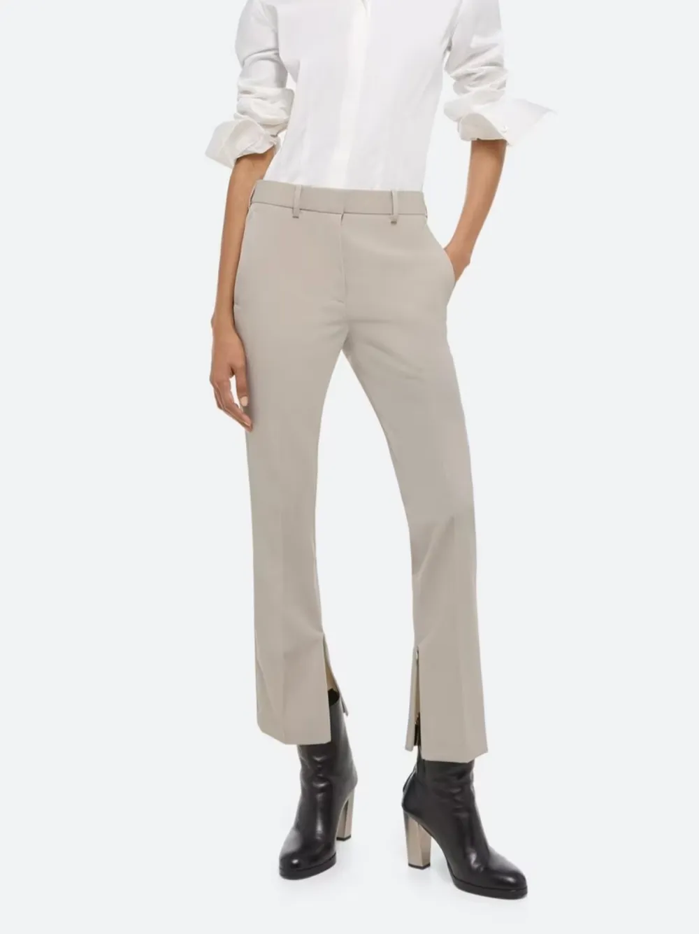 Helmut Lang Cropped Slim Virgin Wool Trouser in Sand