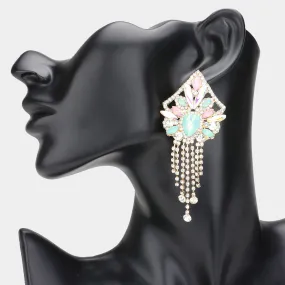 iLLASPARKZ Teardrop Marquise Stone Cluster Embellished Rhinestone Fringe Evening Earrings