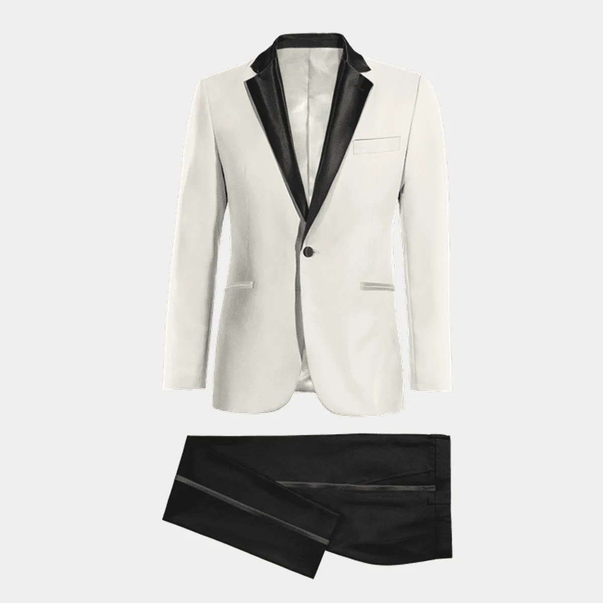 Ivory Tuxedo Jacket with black lapel & black Trousers