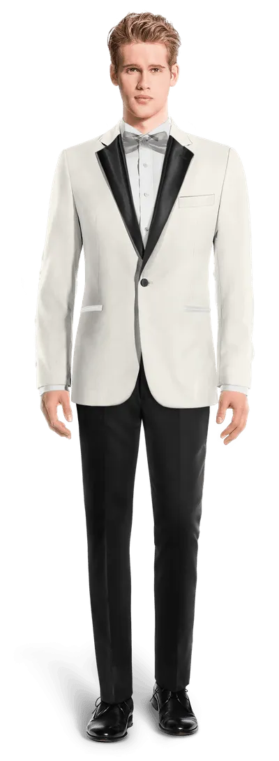 Ivory Tuxedo Jacket with black lapel & black Trousers