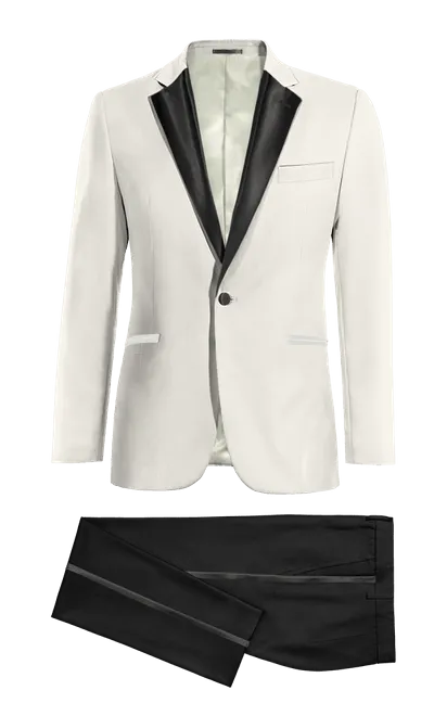 Ivory Tuxedo Jacket with black lapel & black Trousers