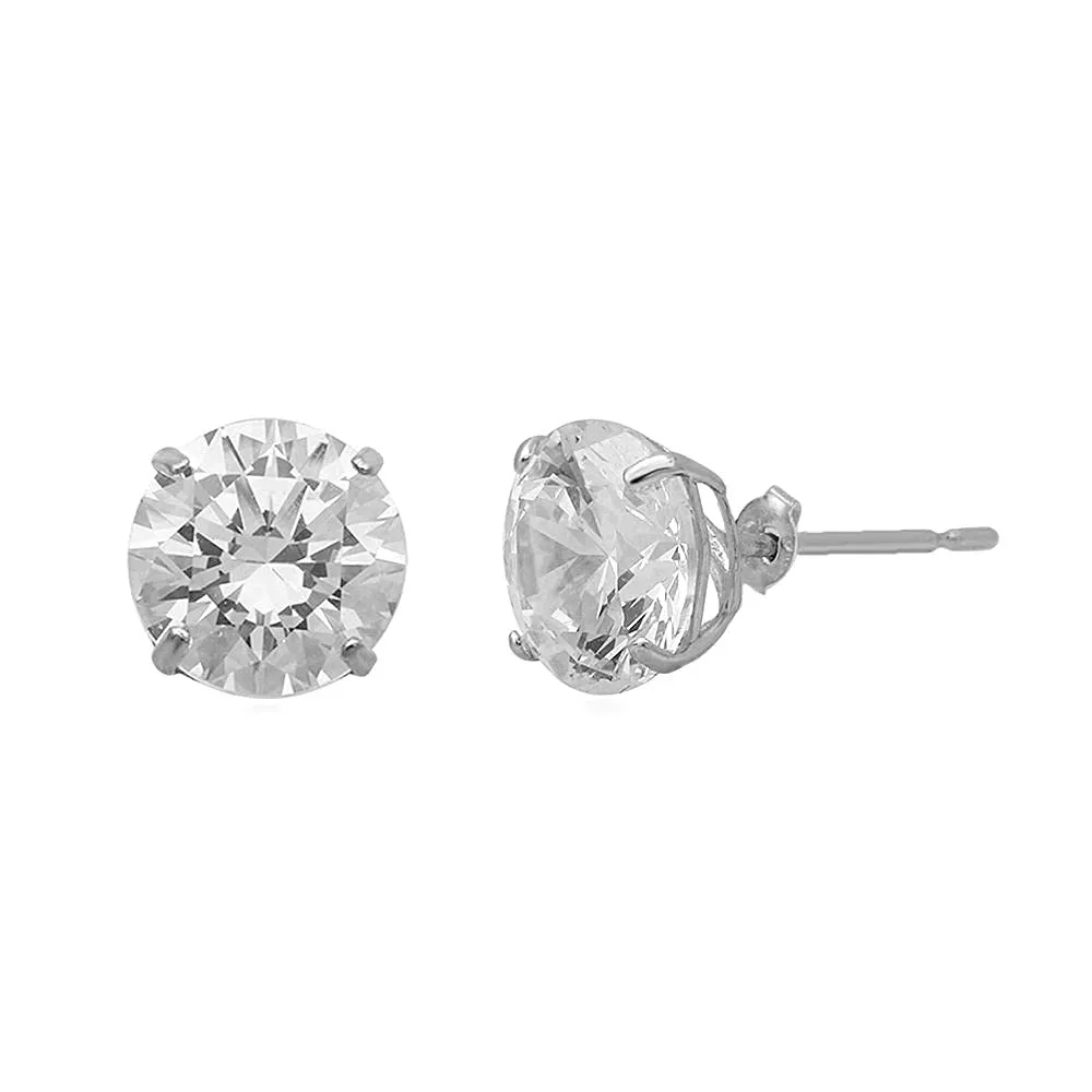 Jewelili 10K White Gold with Cubic Zirconia Stud Earrings