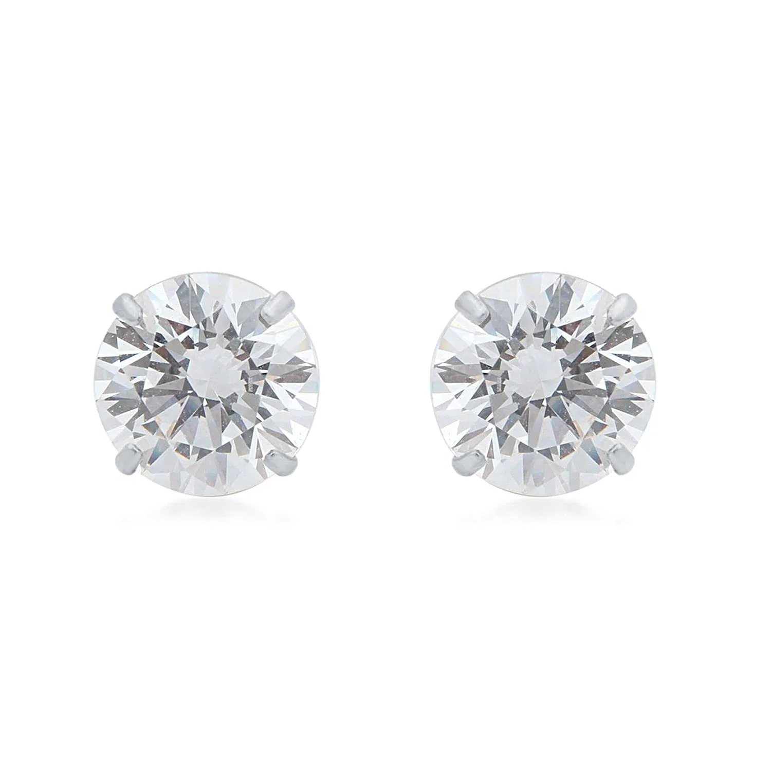 Jewelili 10K White Gold with Cubic Zirconia Stud Earrings