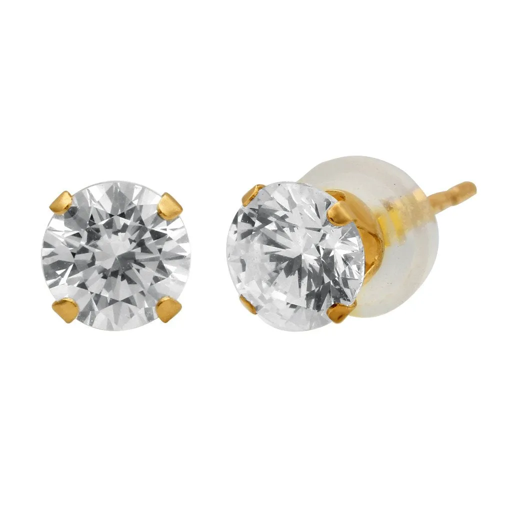 Jewelili 10K Yellow Gold Cubic Zirconia 4.5mm and 5mm Stud Earrings Box Set