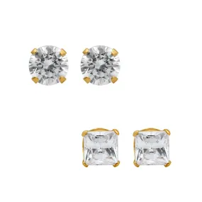 Jewelili 10K Yellow Gold Cubic Zirconia 4.5mm and 5mm Stud Earrings Box Set