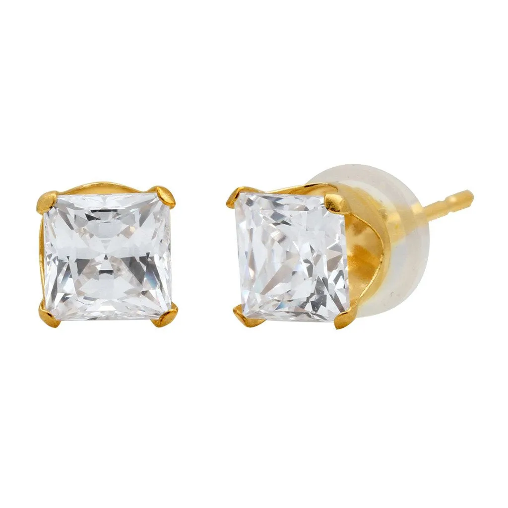 Jewelili 10K Yellow Gold Cubic Zirconia 4.5mm and 5mm Stud Earrings Box Set