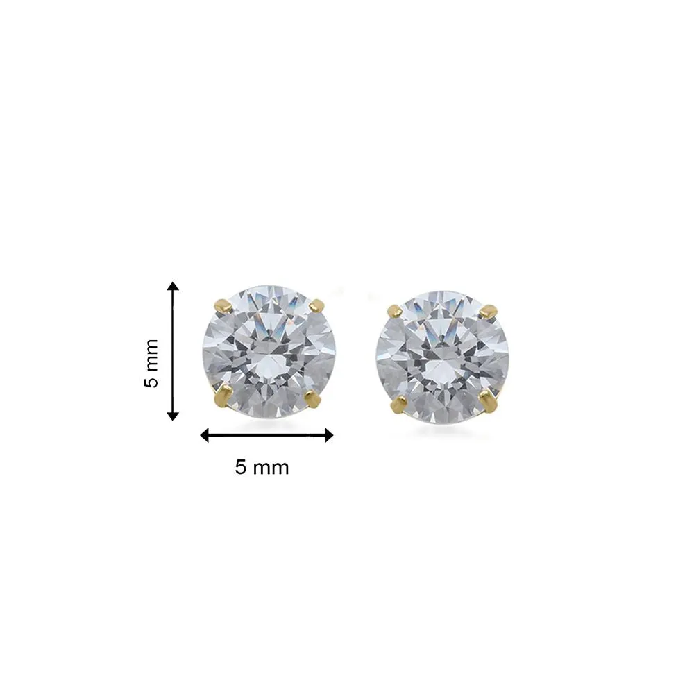 Jewelili 10K Yellow Gold With Cubic Zirconia Solitaire Stud Earrings