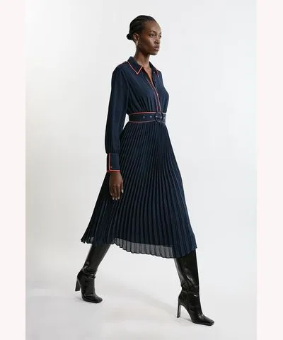 Karen Millen Tall Military Belted Woven Shirt Midaxi Dress