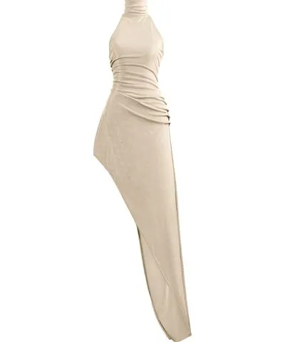 Kargede Women's Neutrals Zephyr Shimmering Slinky Asymmetrical Maxi Dress