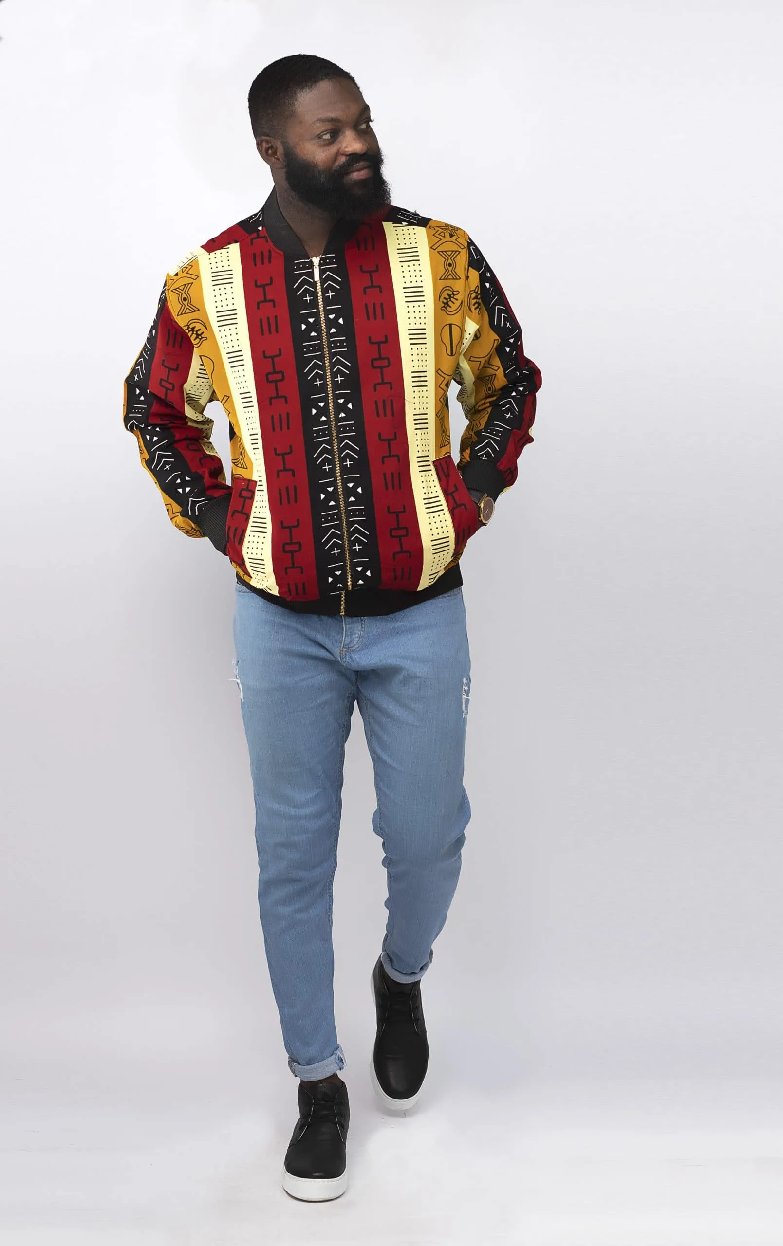 Kimani Men’s Kente Print Bomber Jacket -