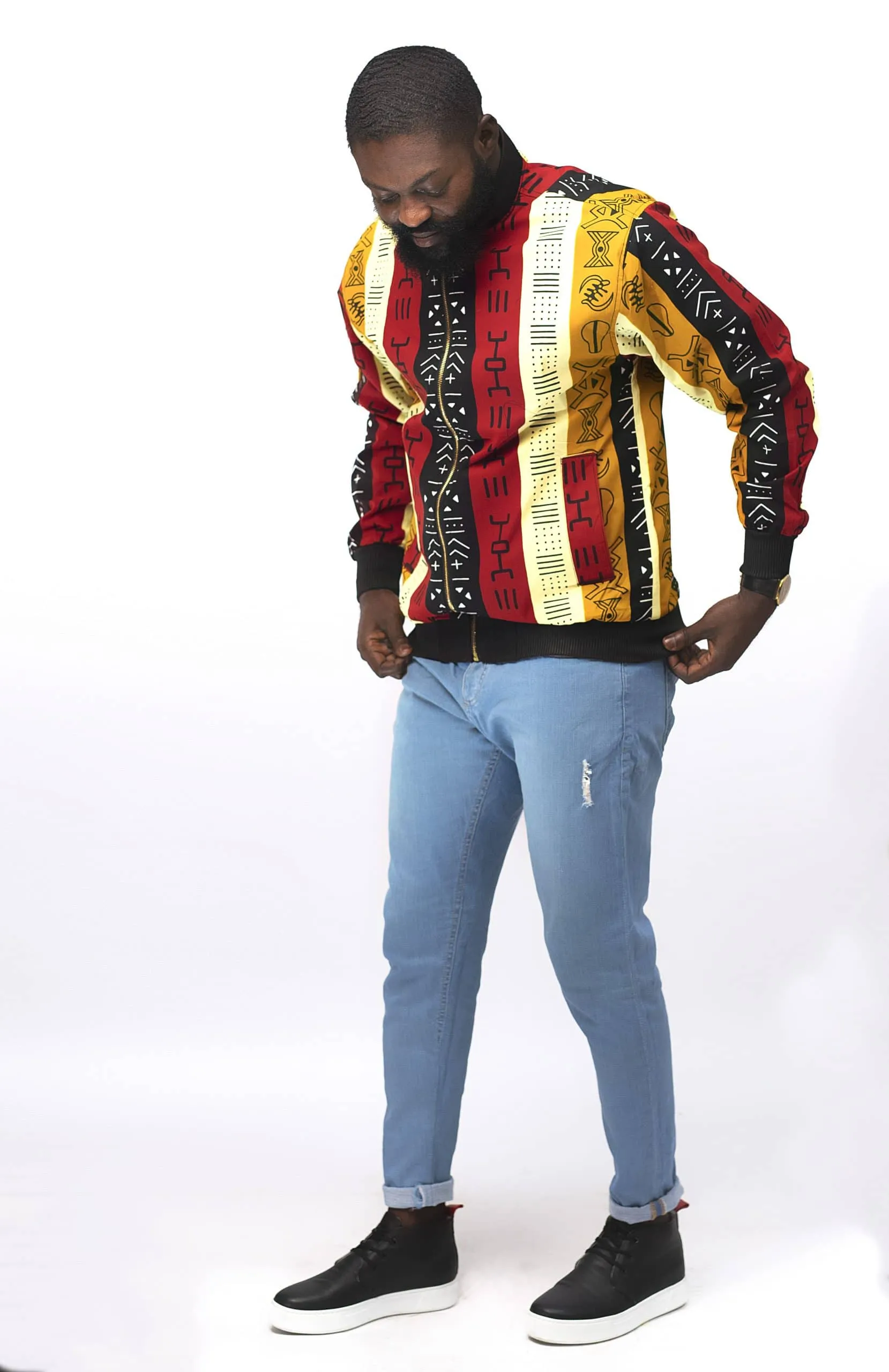 Kimani Men’s Kente Print Bomber Jacket -