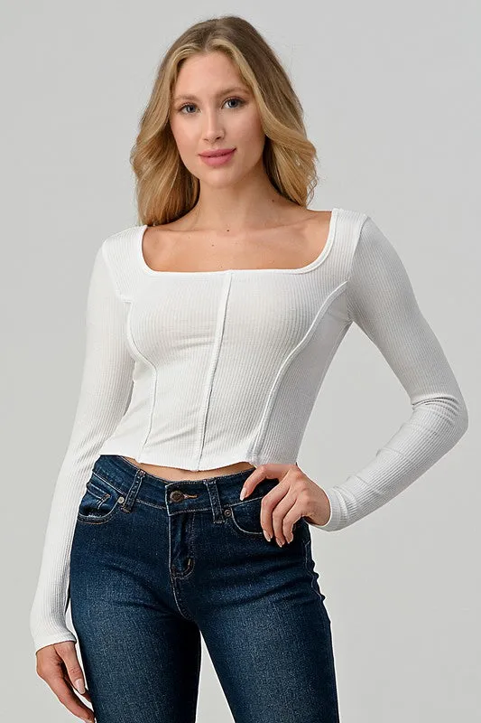 Long Sleeve Rib Corset Top