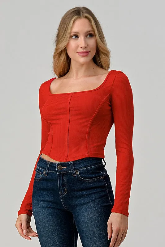 Long Sleeve Rib Corset Top