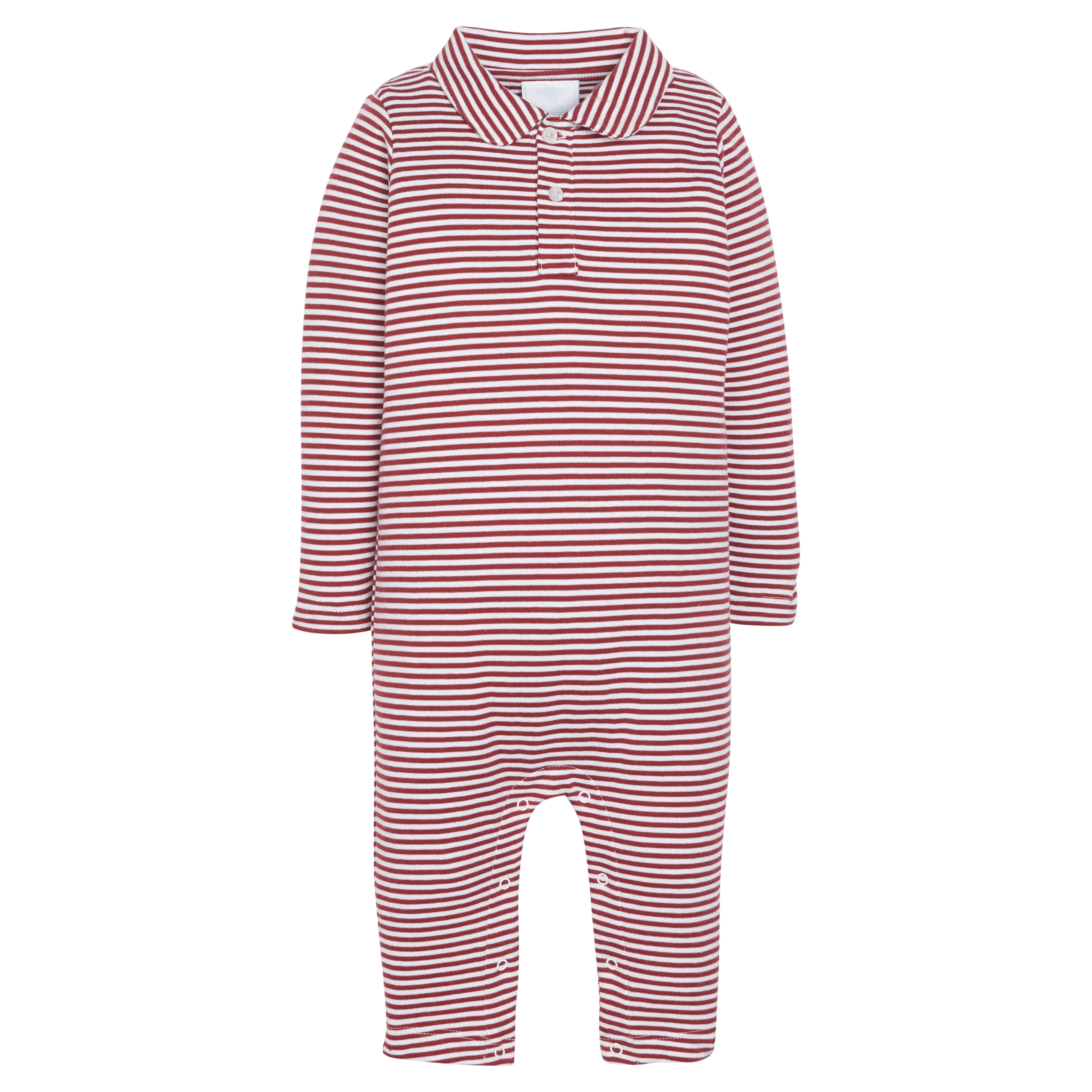 Long Sleeve Stripe Polo Romper - Maroon