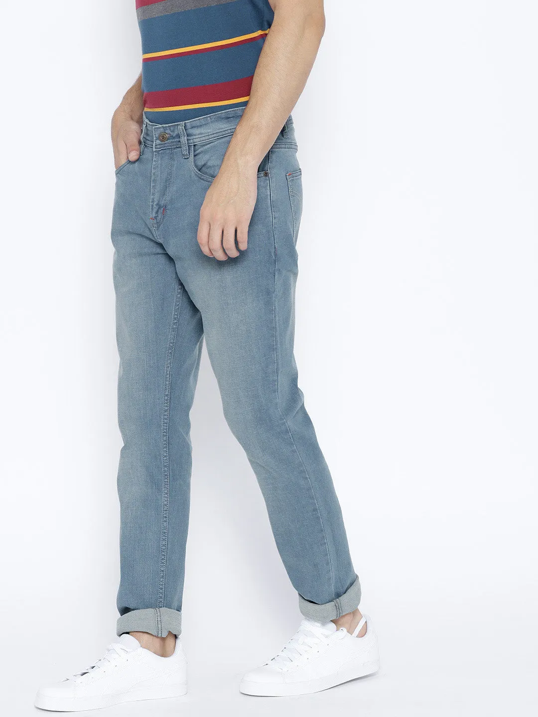 Men Blue Regular Fit Mid-Rise Clean Look Stretchable Jeans