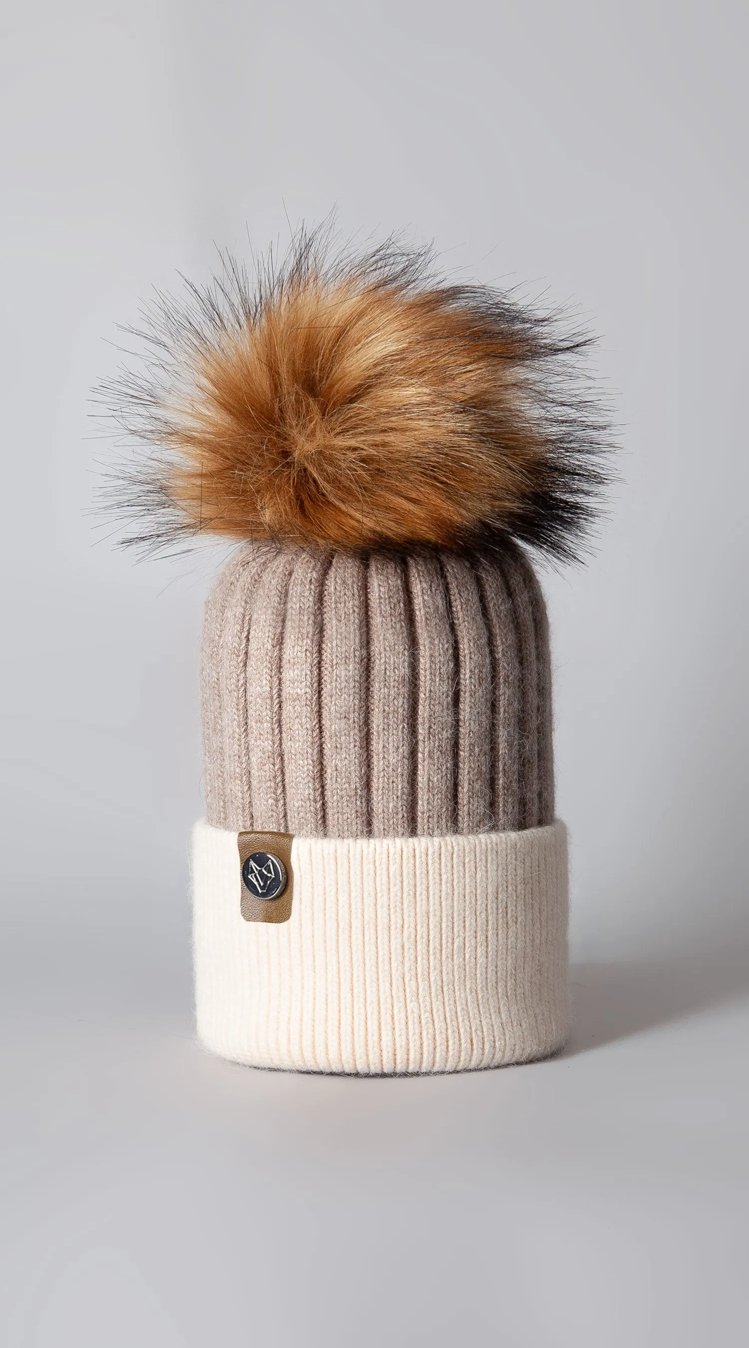 Mens Faux Harley Pom Pom Hat - Oatmeal/Ivory