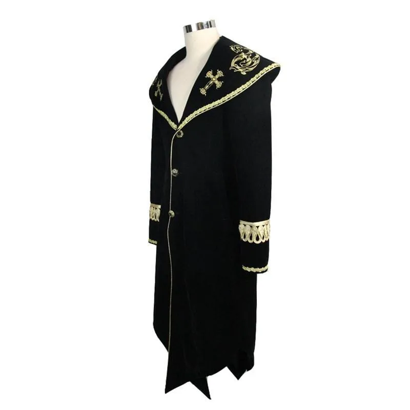 Men's Vintage Overcoat With Gold Embroidery