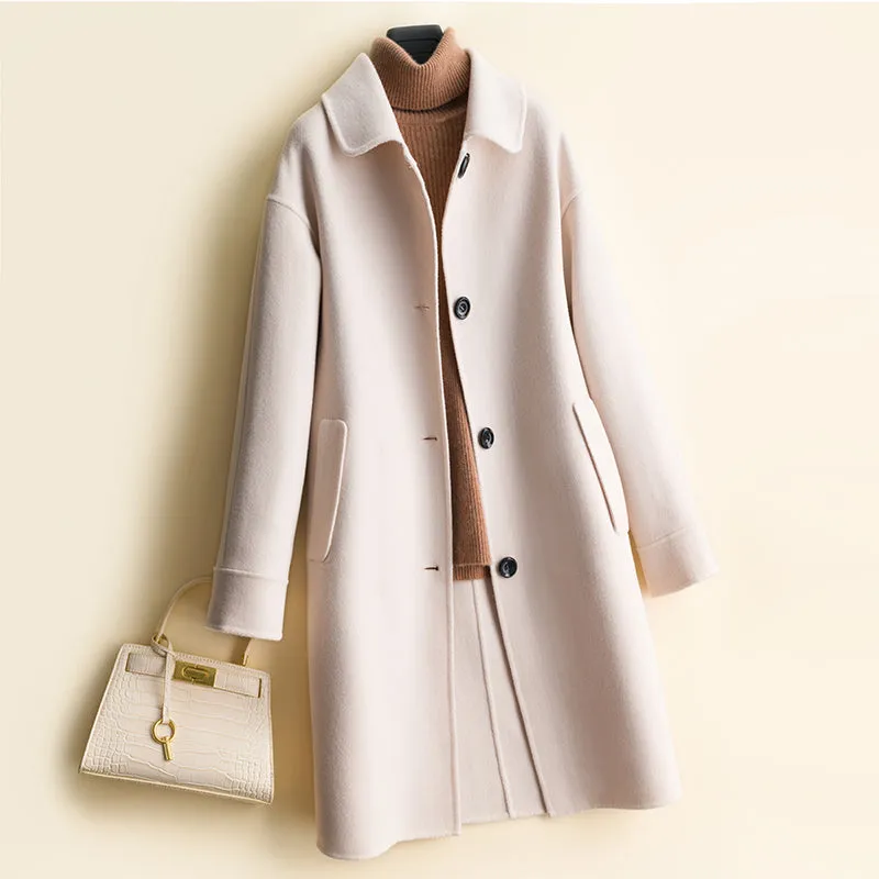 Mid-length women's woolen coat trench coat