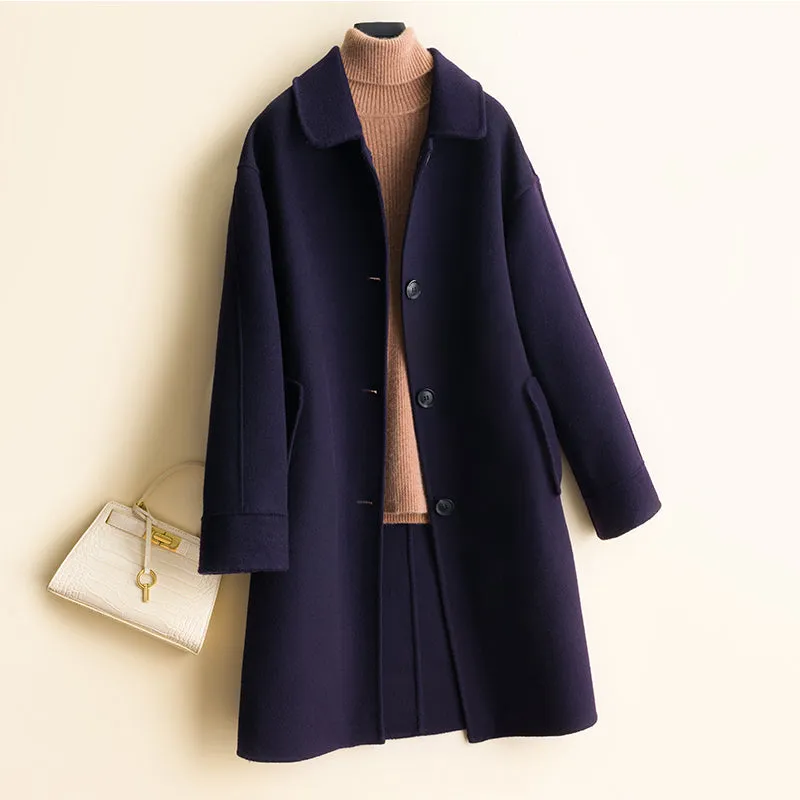 Mid-length women's woolen coat trench coat