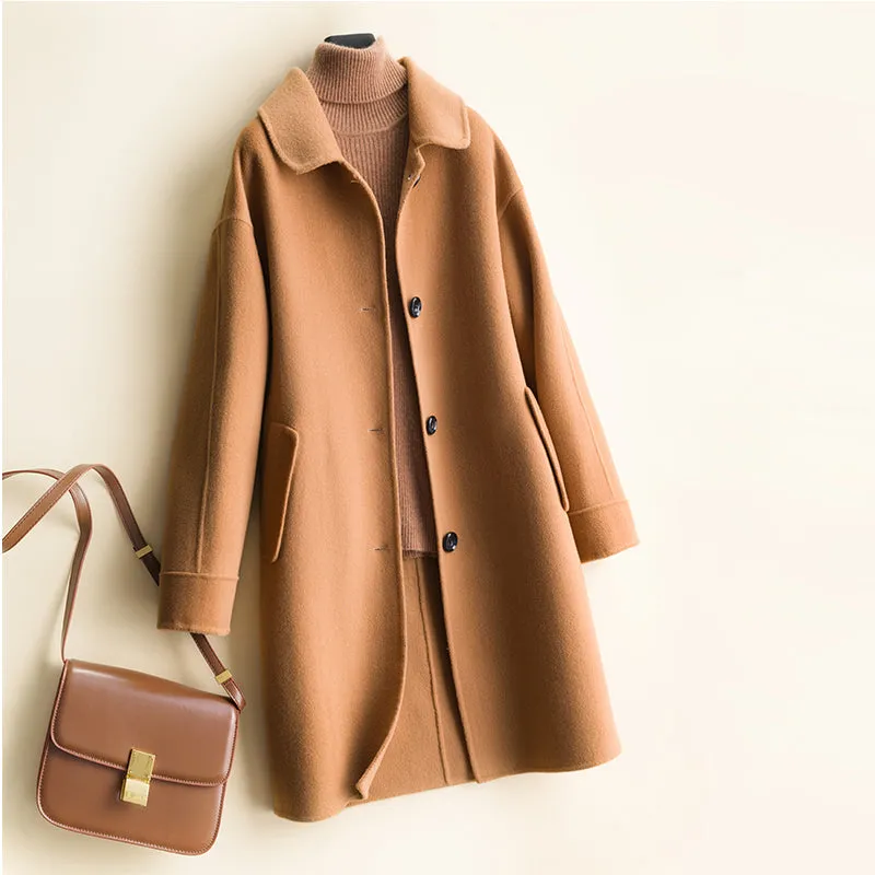 Mid-length women's woolen coat trench coat