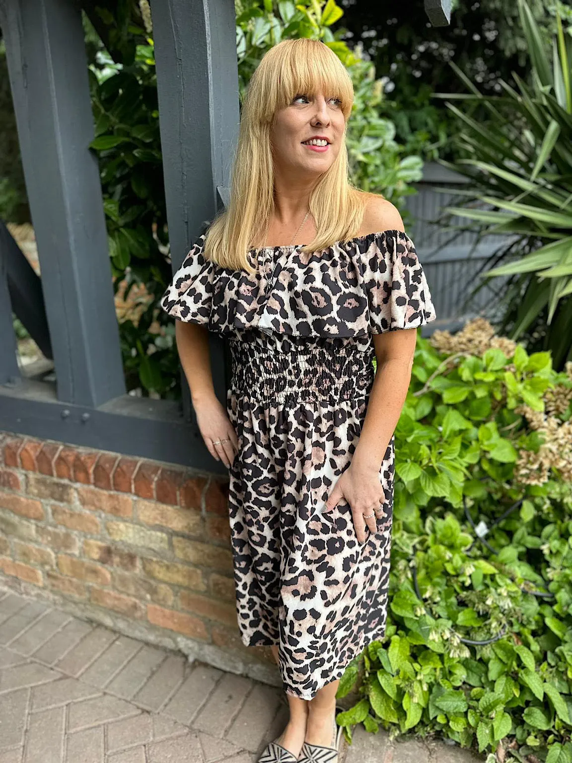 Natural Leopard Print Midi Jumpsuit