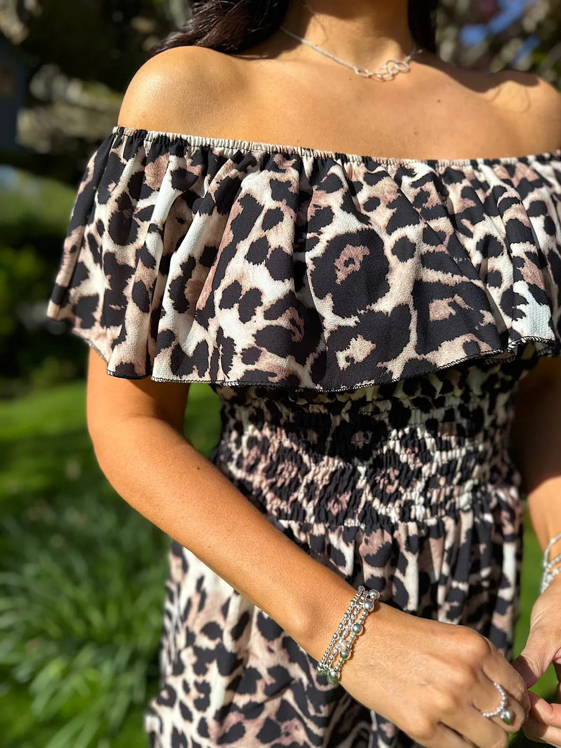 Natural Leopard Print Midi Jumpsuit