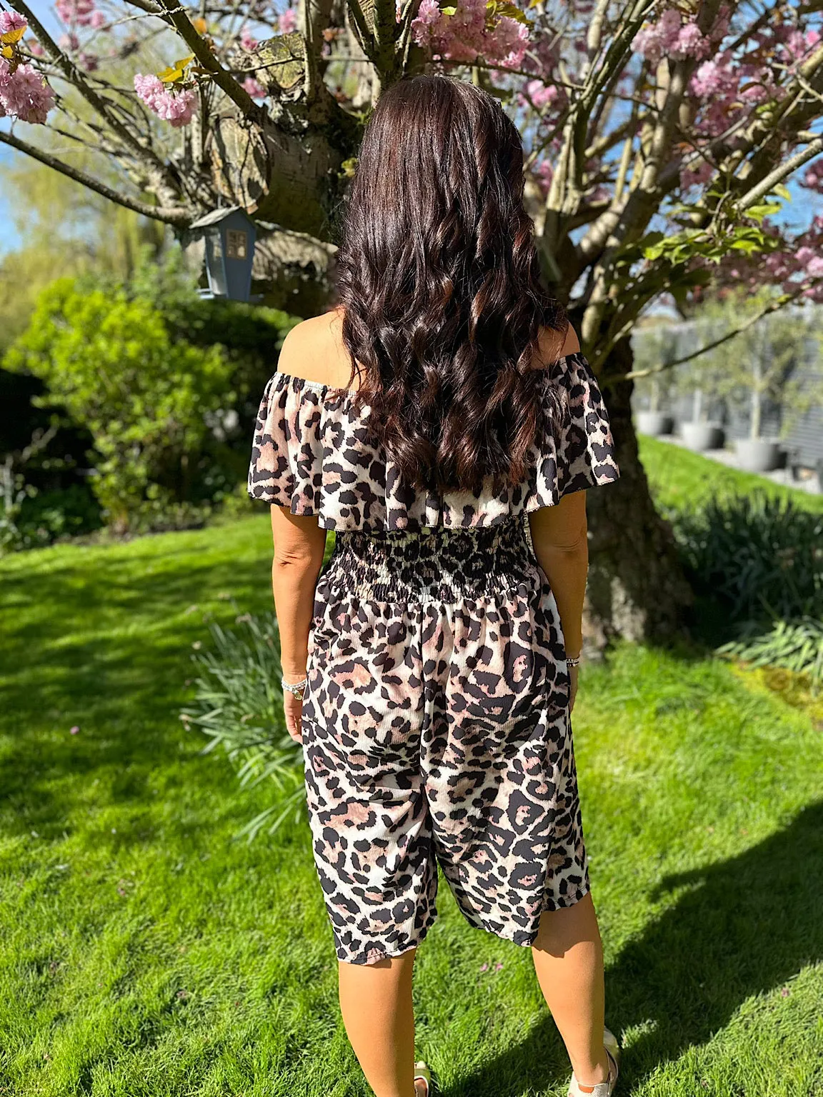 Natural Leopard Print Midi Jumpsuit