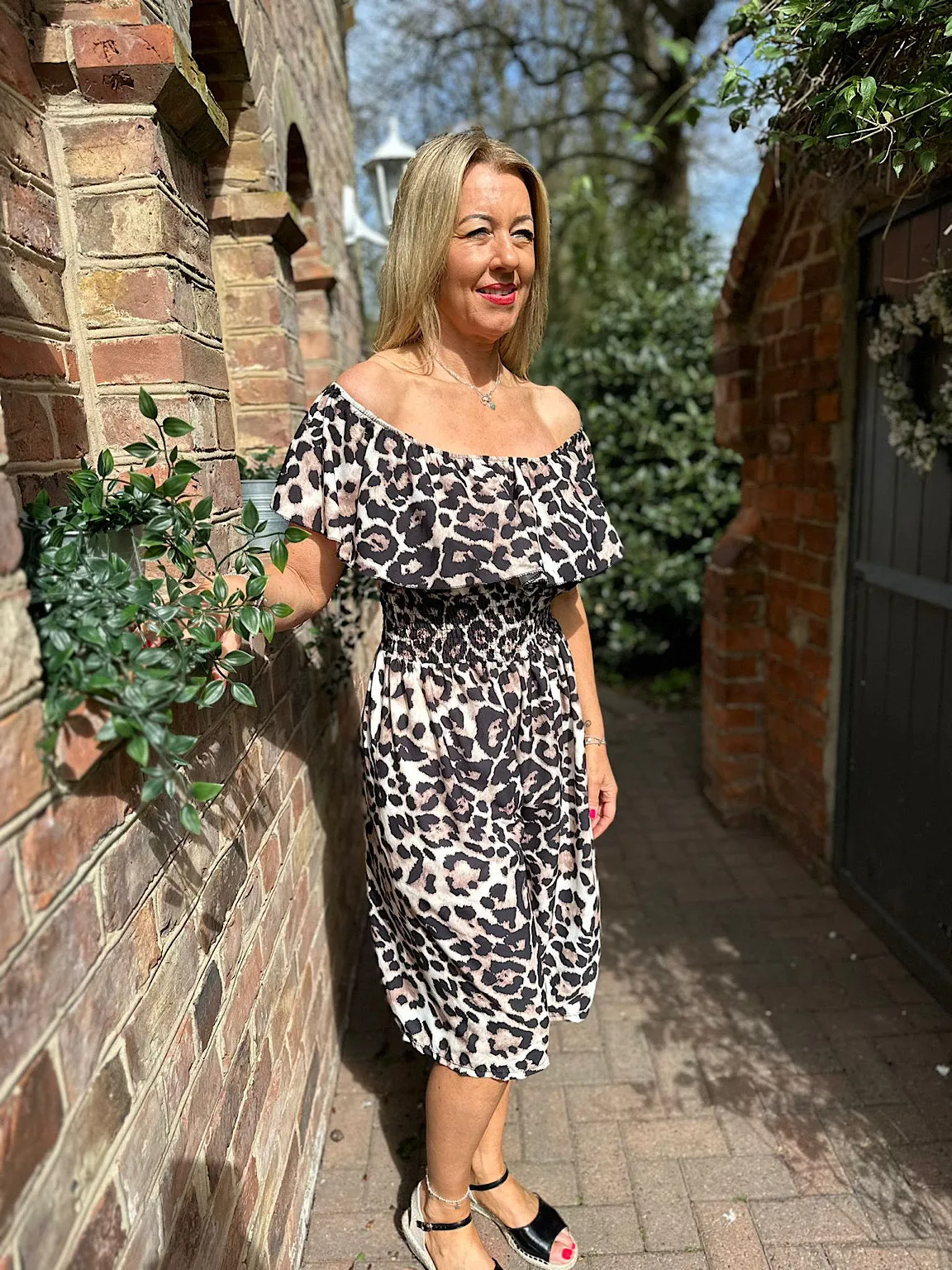 Natural Leopard Print Midi Jumpsuit