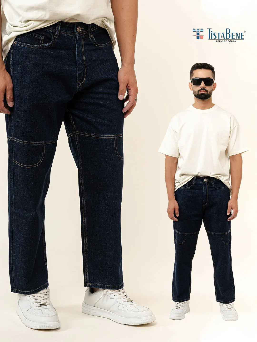 Navy Blue Baggy Fit Denim Jeans