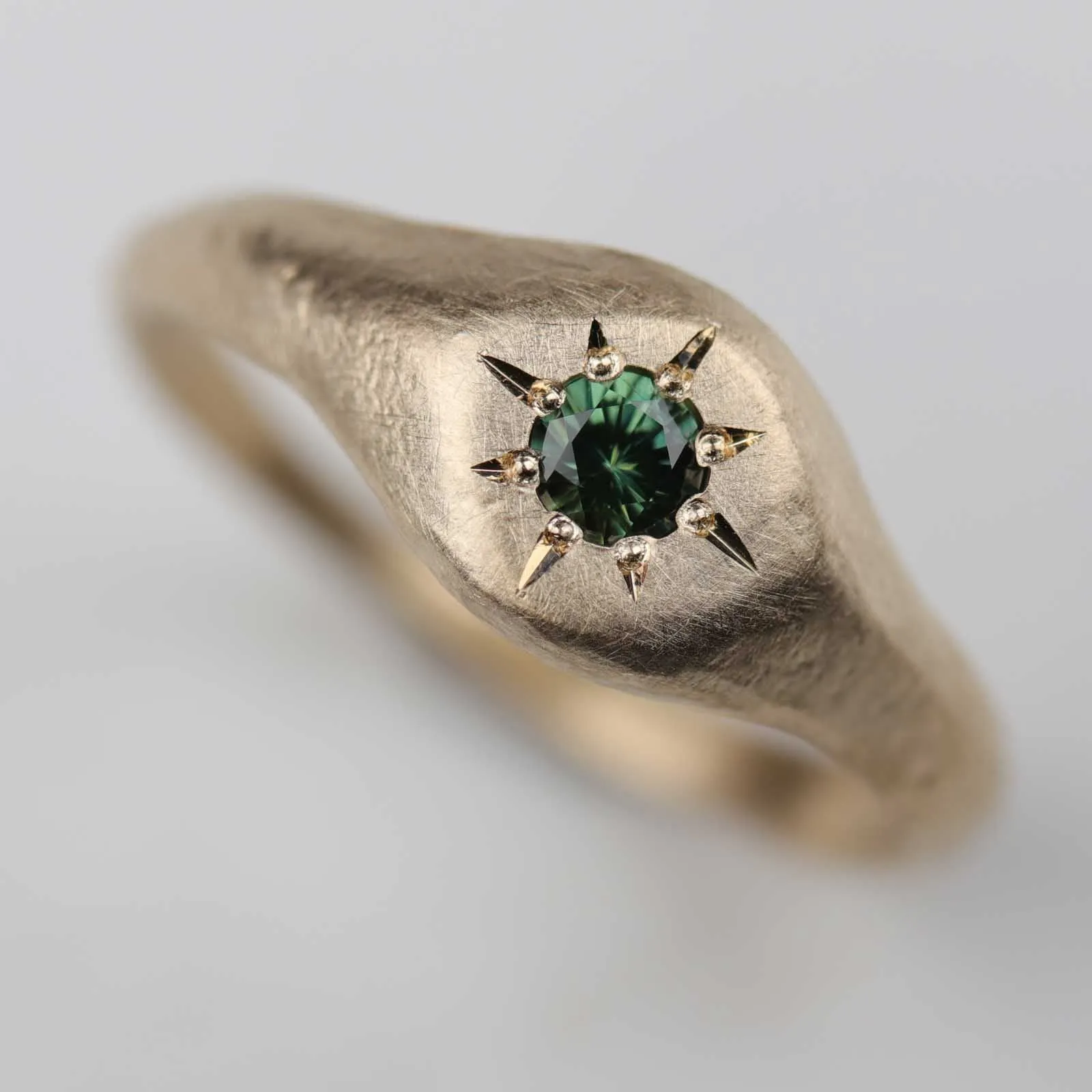 Olive Green Australian Sapphire Gold Signet Ring