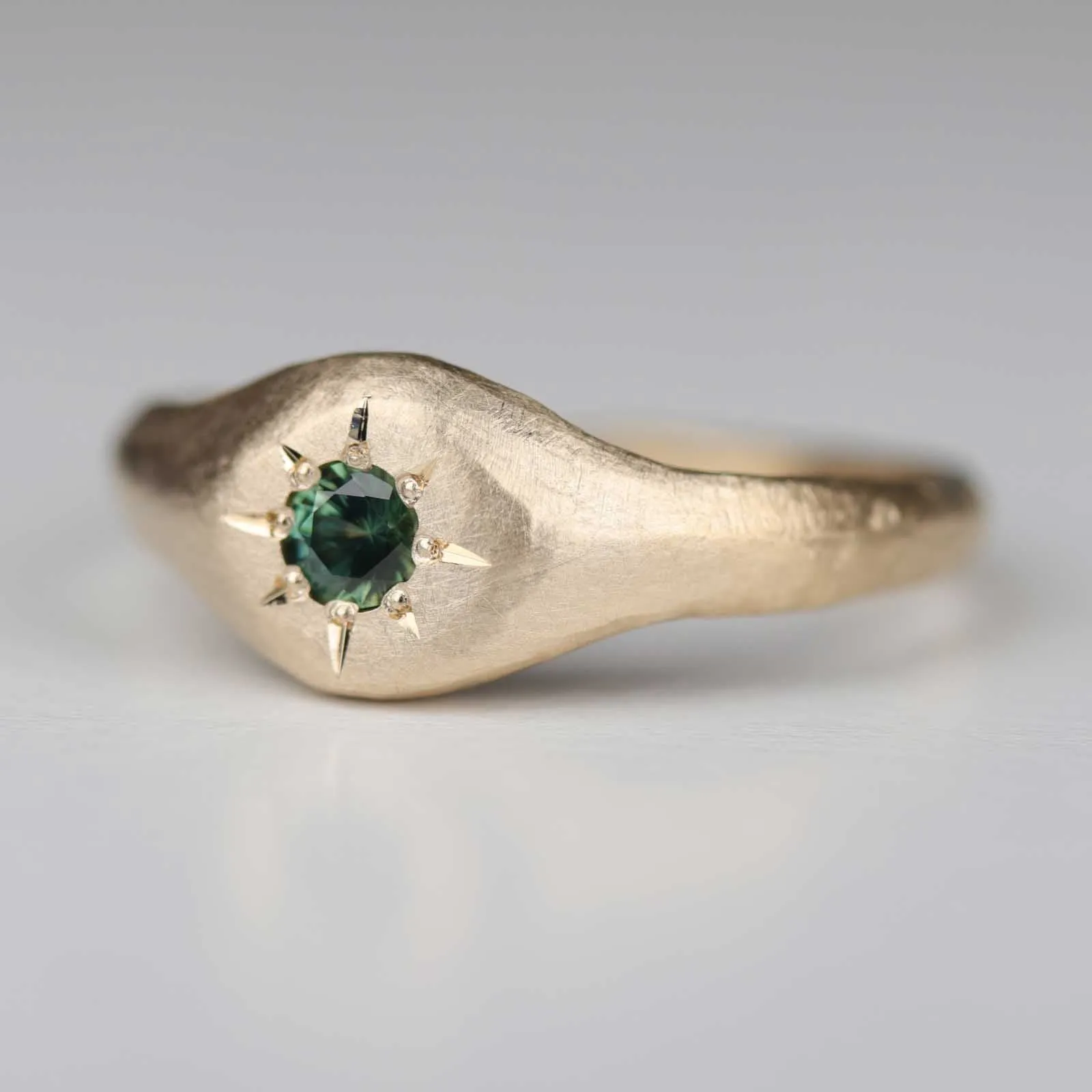 Olive Green Australian Sapphire Gold Signet Ring