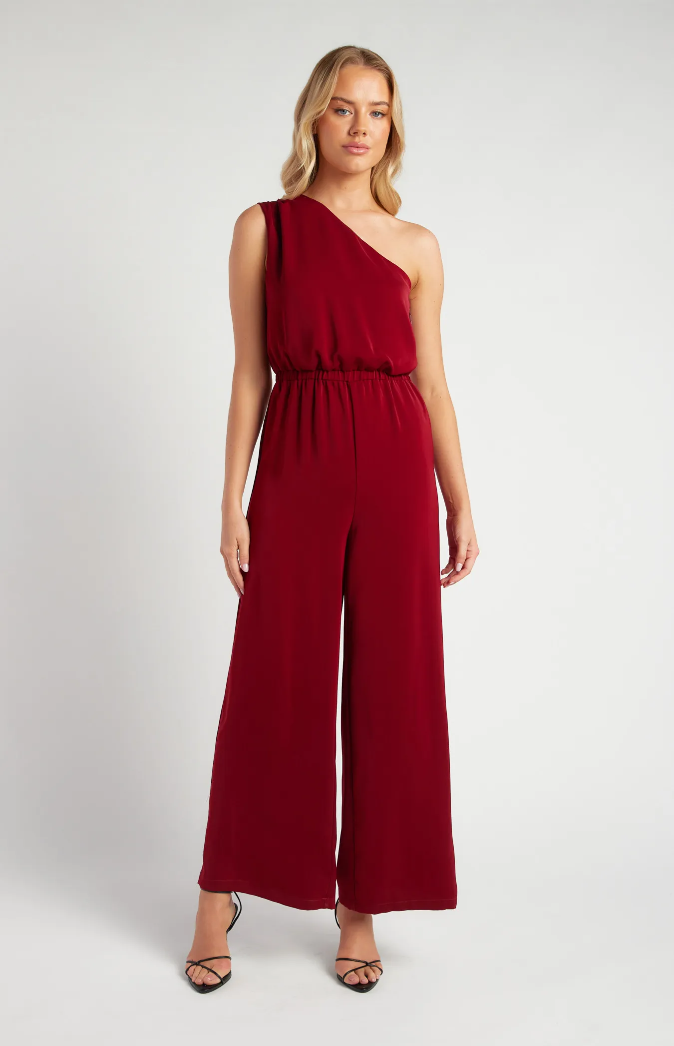 One Shoulder Elastic Waist Scarf Detail Jumpsuit (SJP597B)