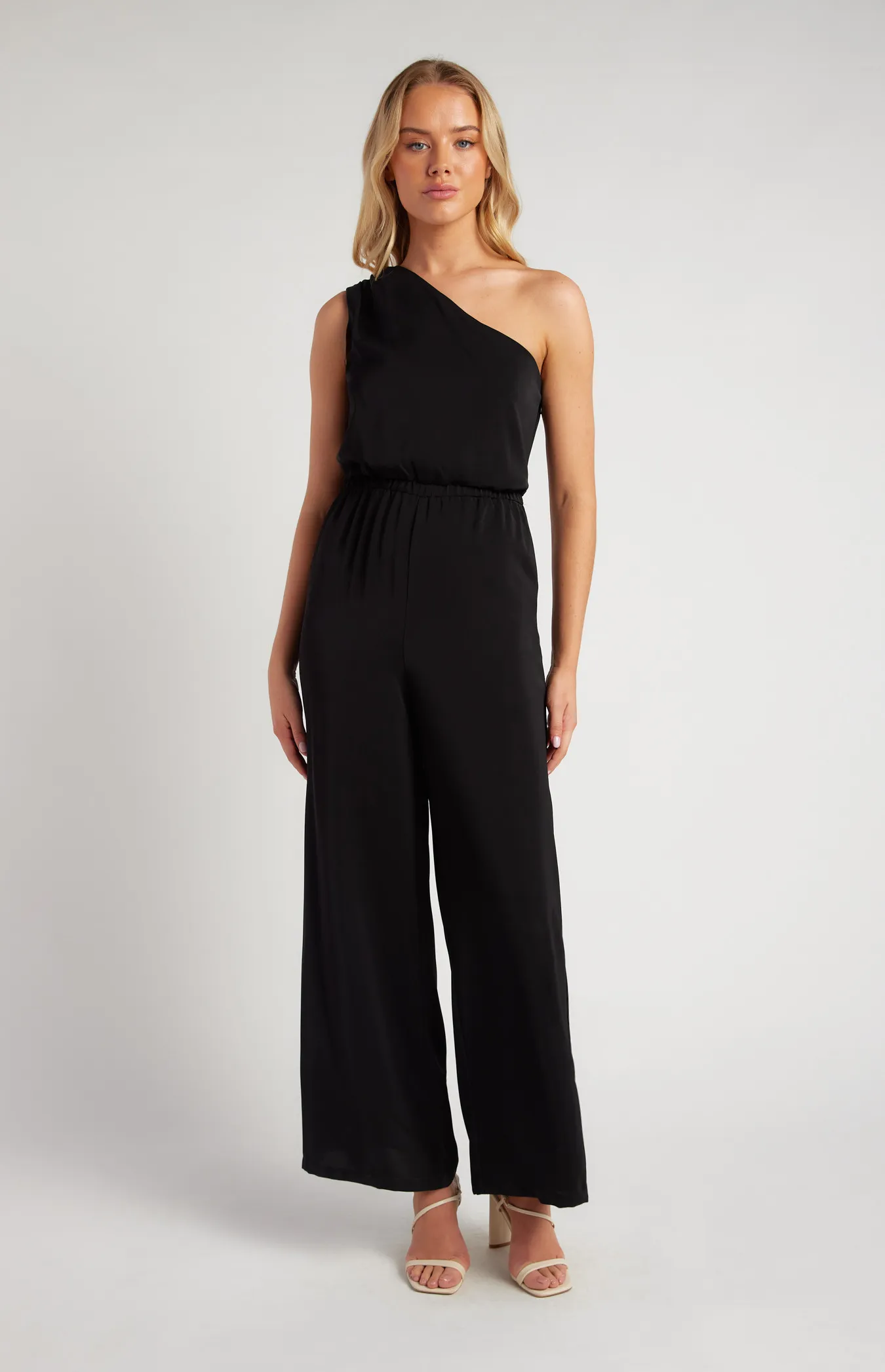 One Shoulder Elastic Waist Scarf Detail Jumpsuit (SJP597B)