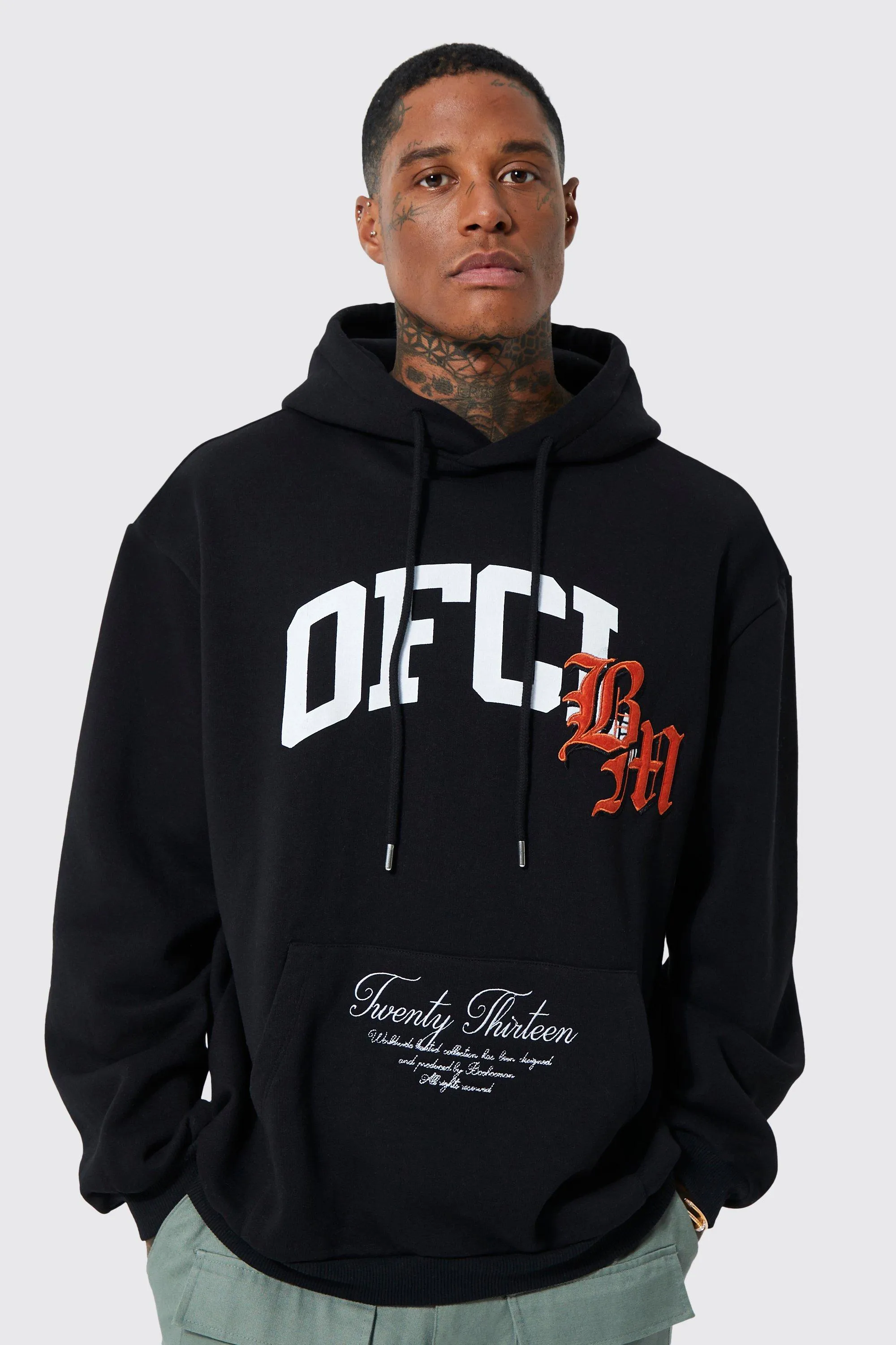 Oversized Gothic Applique Hoodie | boohooMAN UK