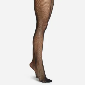 Pearl Detail Fishnet Tights In Black