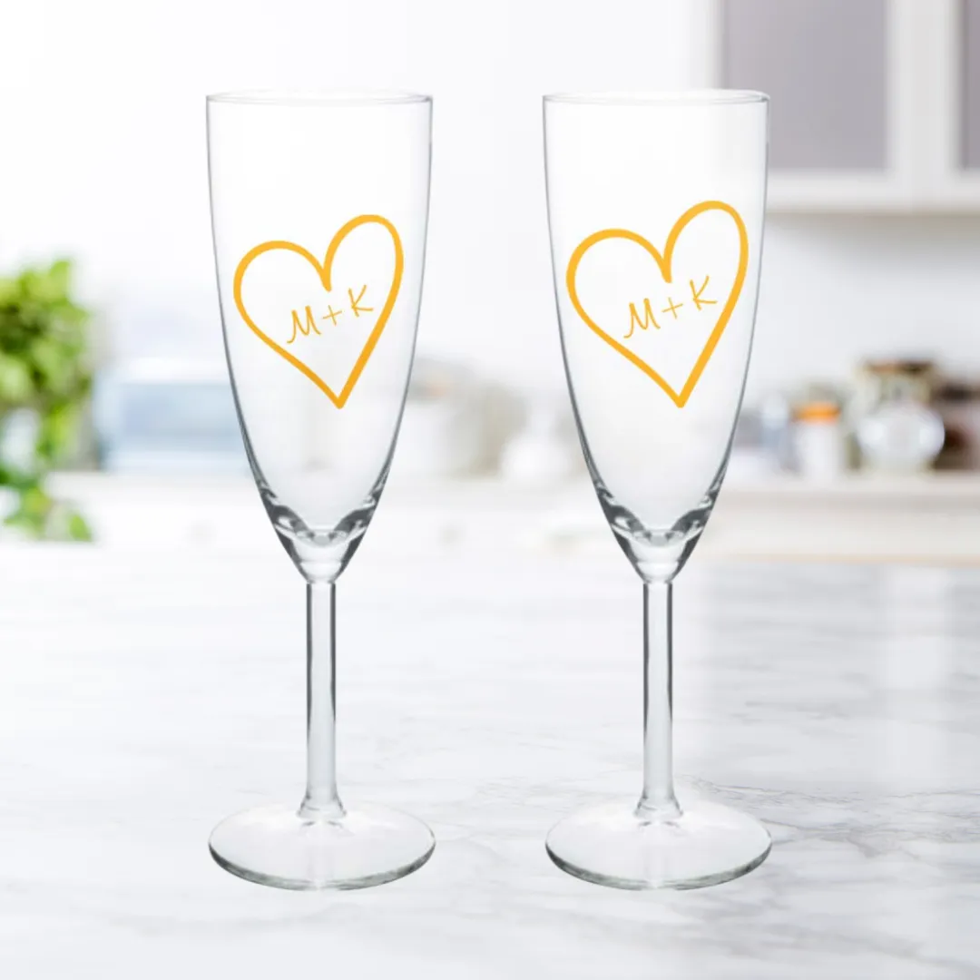 Personalised Champagne Glasses Flute Glass Set of 2  Anniversary Gift Idea  - Sweethearts