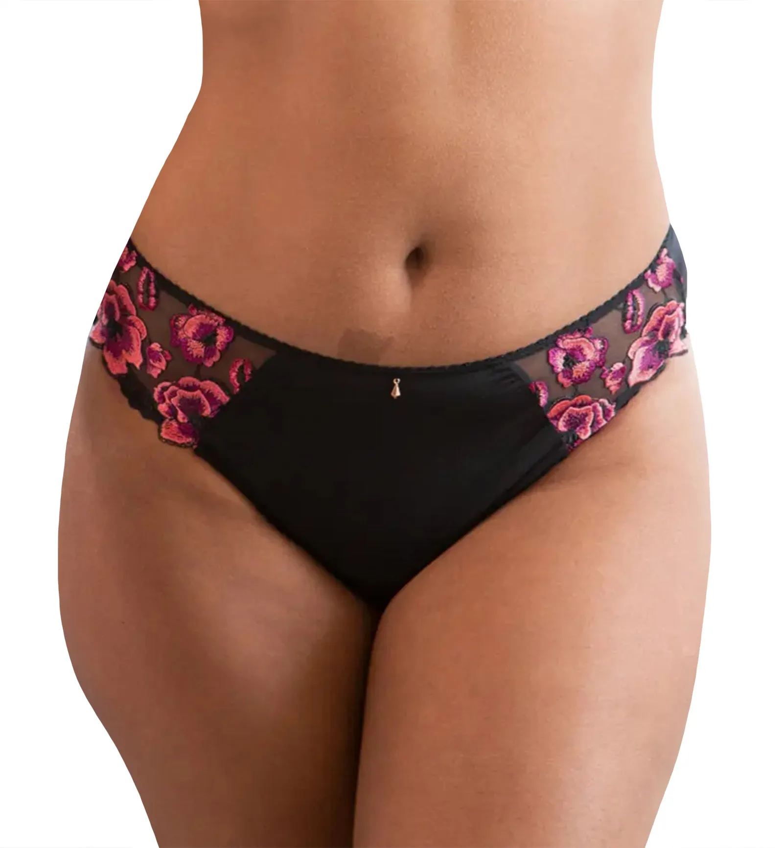 Pour Moi Soiree Embroidery Bikini Brief (37103) - Black/Pink