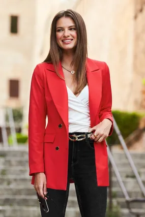 Red Tuxedo Blazer Jacket With Gold Buttons