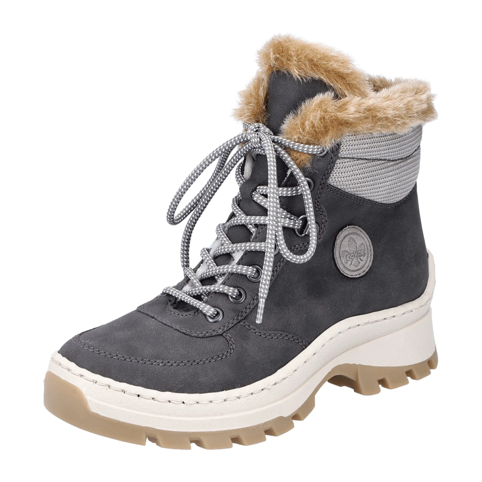 Rieker Women's Winter Boots Gray Lace-Up with Zipper Warm Lining Casual Style