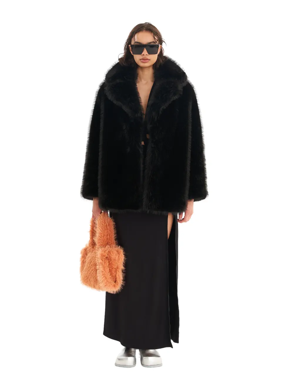 		Riley  Ink Black Faux Fur Coat	