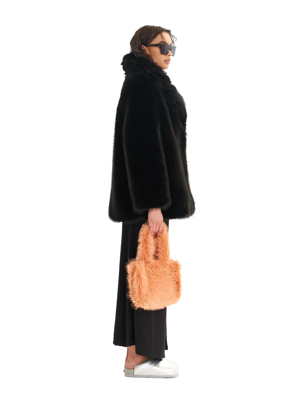 		Riley  Ink Black Faux Fur Coat	