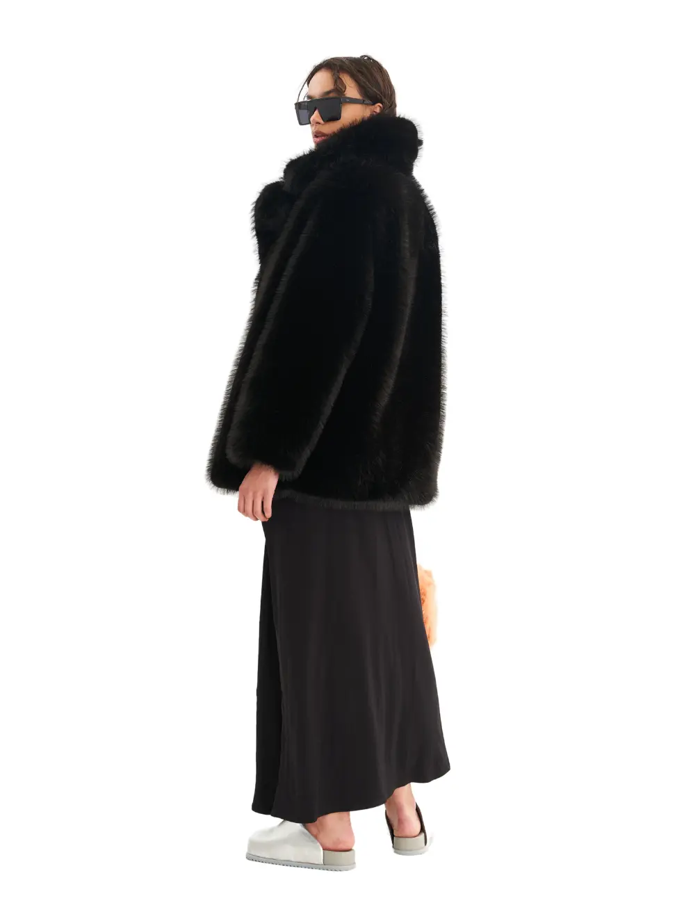 		Riley  Ink Black Faux Fur Coat	