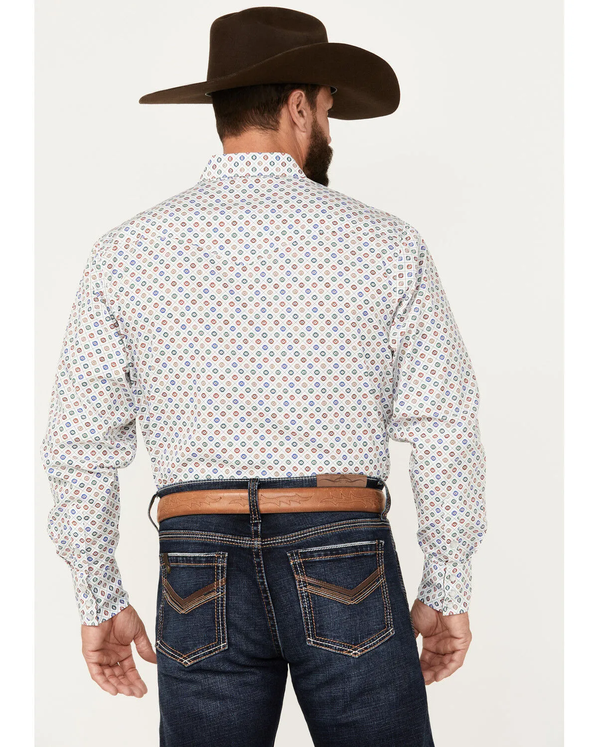 Rodeo Clothing Men's Southwestern Geo Print Long Sleeve Pearl Snap Western Shirt